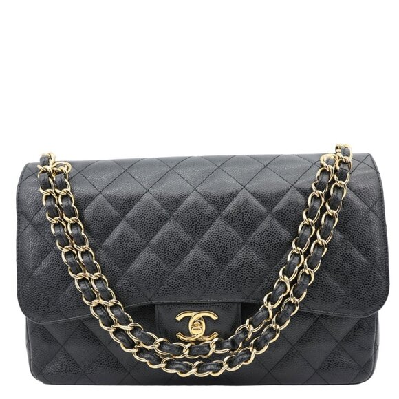 Chanel Classic Jumbo Double Flap Quilted Caviar Leather Shoulder Bag Black - Picture 1 of 14